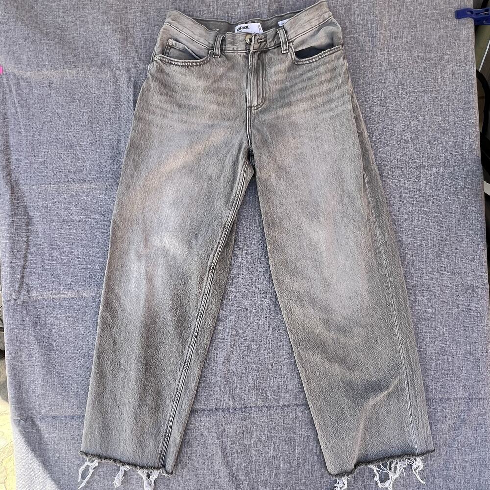 Garage Low Rise Baggy Jeans Womens 1/25 Gray Wash Raw Hem Y2K Denim